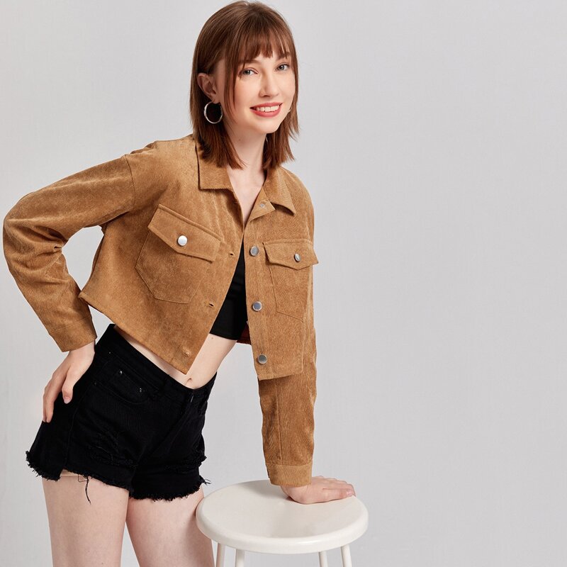 

Button Up Corduroy Crop Jacket, Khaki