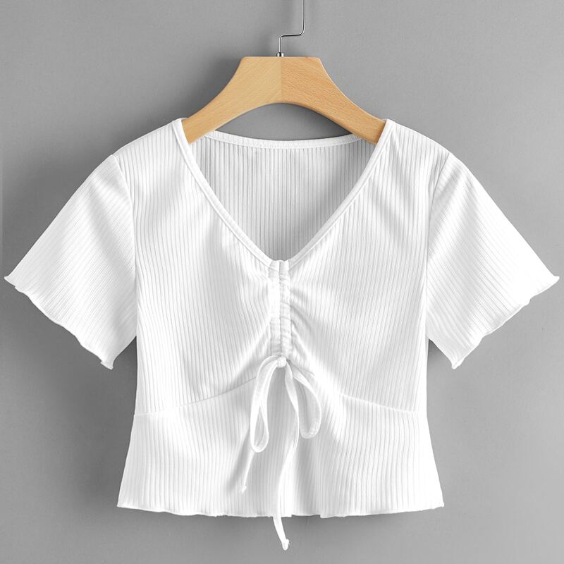 

Drawstring Crop Tee, White
