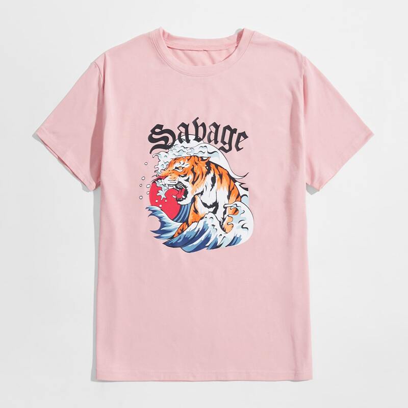 

Guys Tiger & Letter Graphic Tee, Baby pink