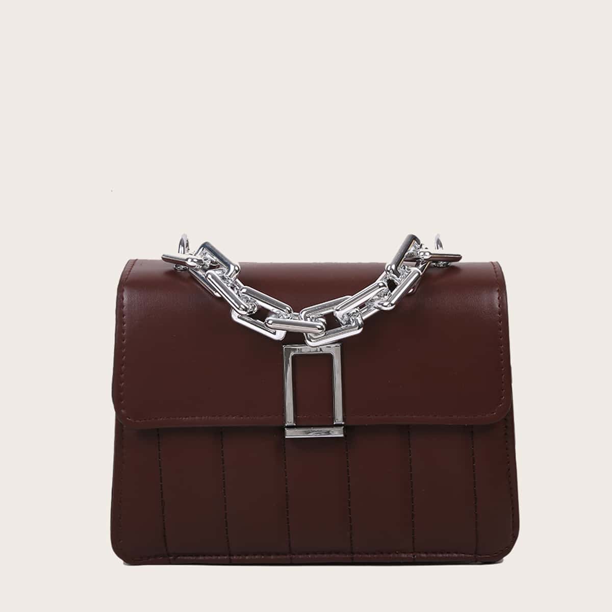 

Quilted Chain Satchel Bag, Coffee brown
