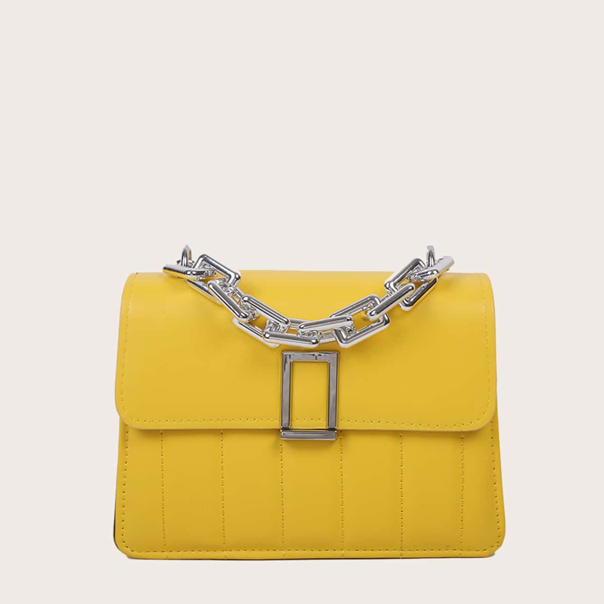 

Quilted Chain Satchel Bag, Yellow