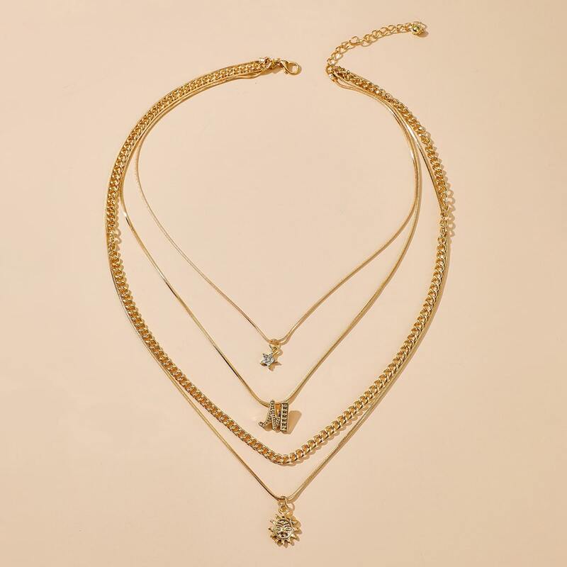 

Rhinestone Star & Sun Layered Necklace, Gold