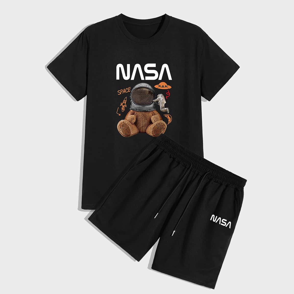 

Guys Bear Graphic Tee & Shorts, Black
