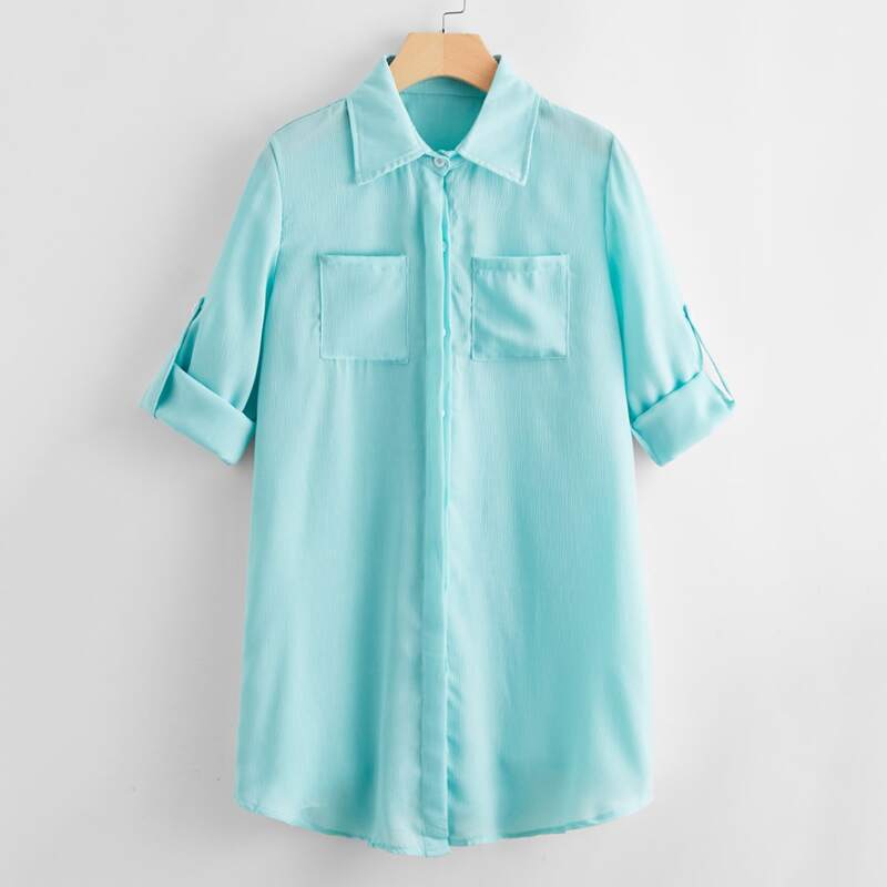 

Pocket Roll Up Sleeve Cover Up, Mint green