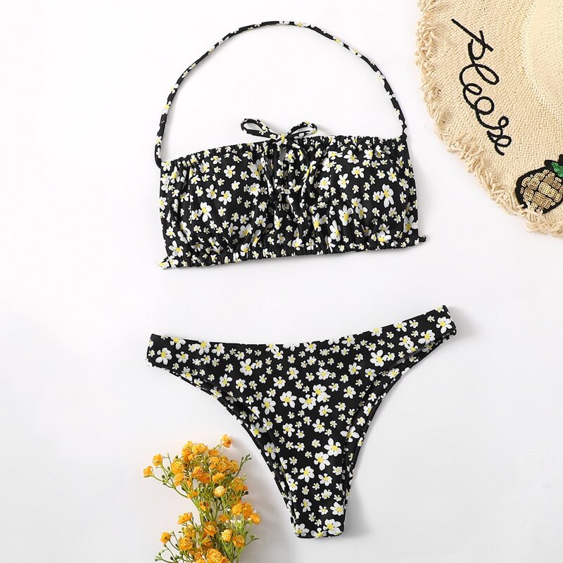 

Daisy Halter Bikini Swimsuit, Multicolor