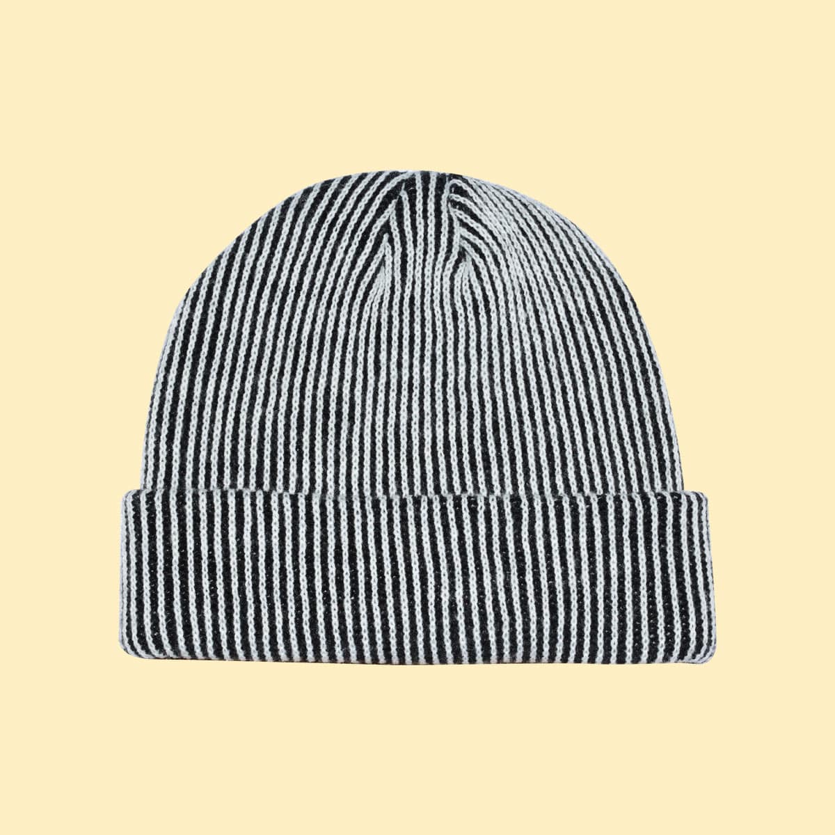 

Guys Striped Knit Beanie, Black and white