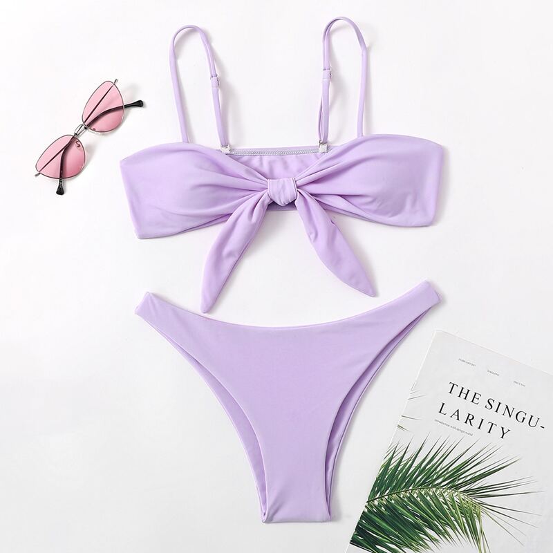 

Knot Front Bikini Swimsuit, Lilac purple