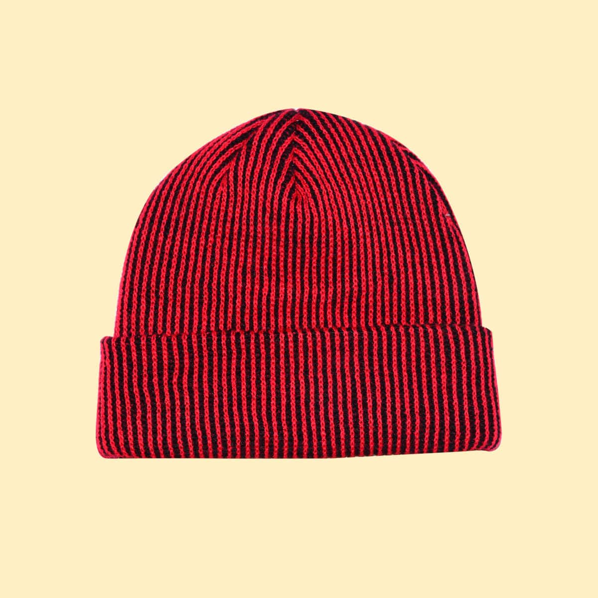 Guys Striped Knit Beanie, Red