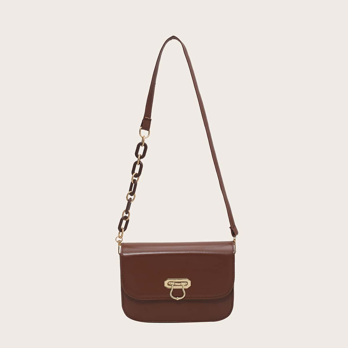 

Solid Flap Crossbody Bag, Coffee brown