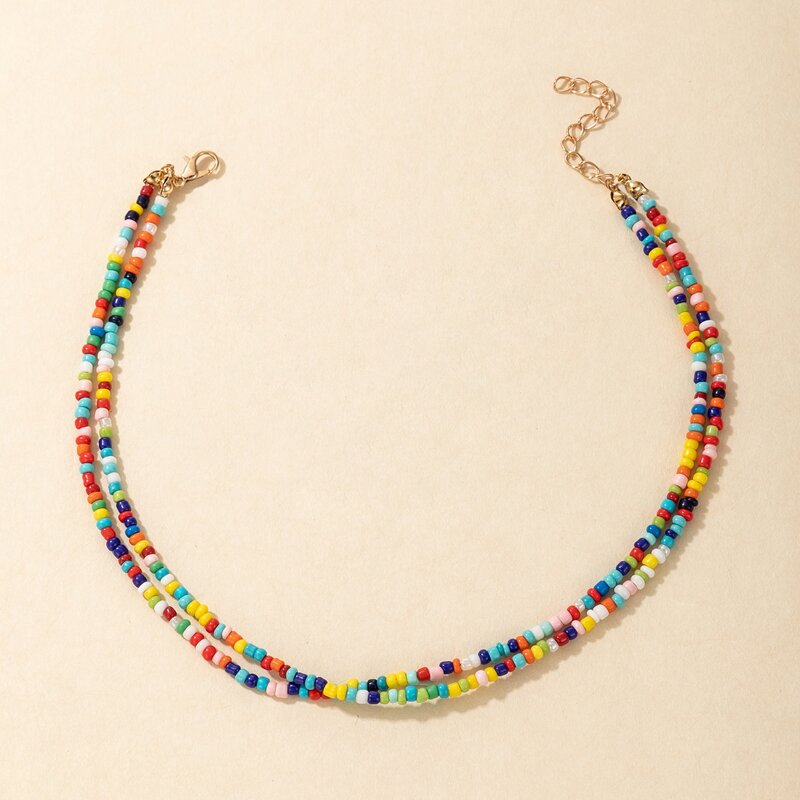 

Colorful Beaded Layered Necklace, Multicolor