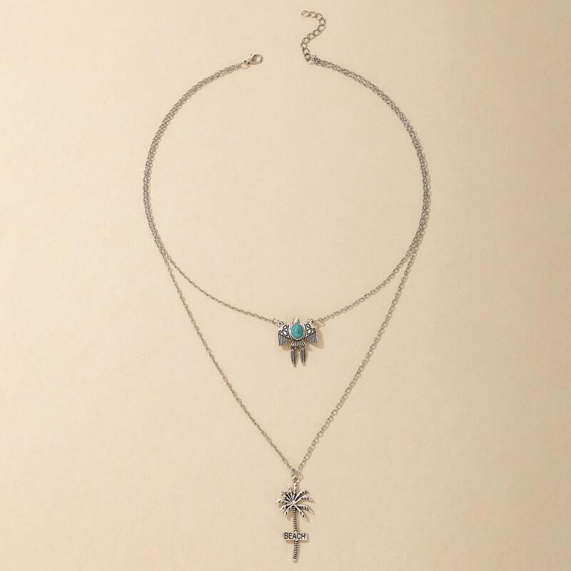 

Coconut Tree & Kite Layered Necklace, Silver