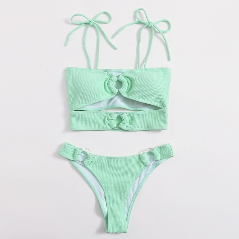 

Ring Decor Cut Out Bikini Swimsuit, Mint green
