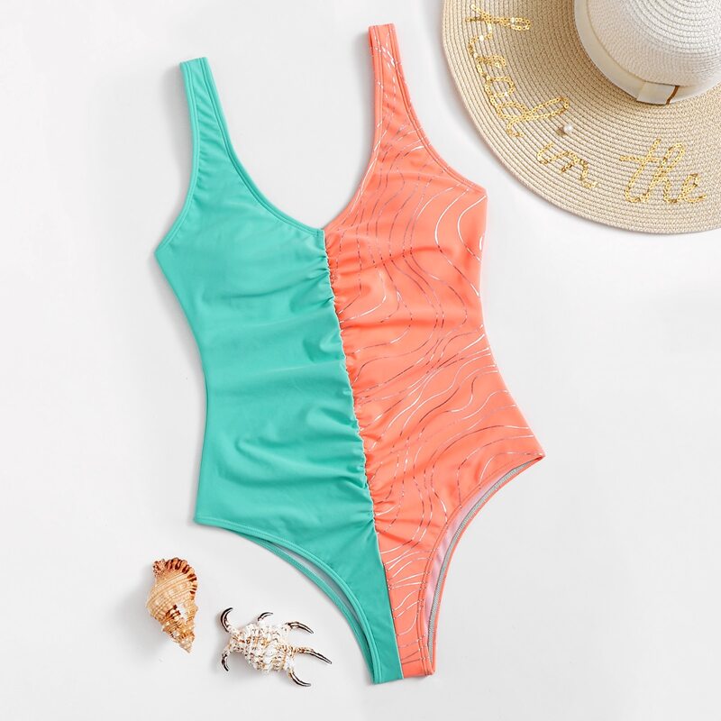 

Two Tone One Piece Swimsuit, Multicolor
