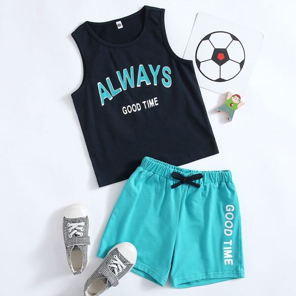 

Toddler Boys Slogan Graphic Tank Top & Track Shorts, Navy blue