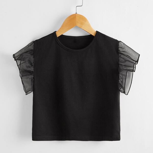 

Toddler Girls Mesh Sleeve Solid Tee, Black