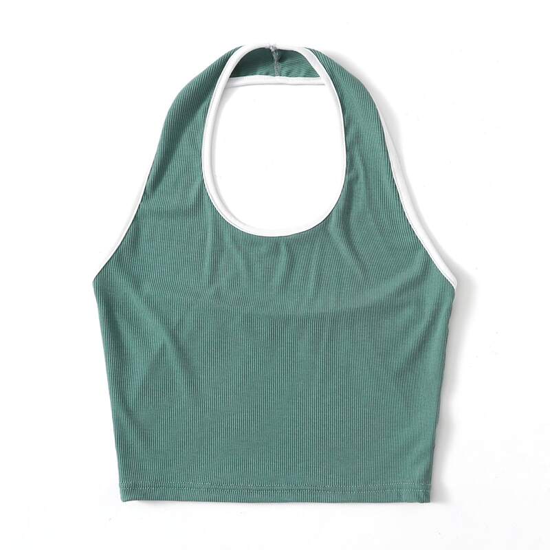 

Contrast Binding Crop Halter Top, Green