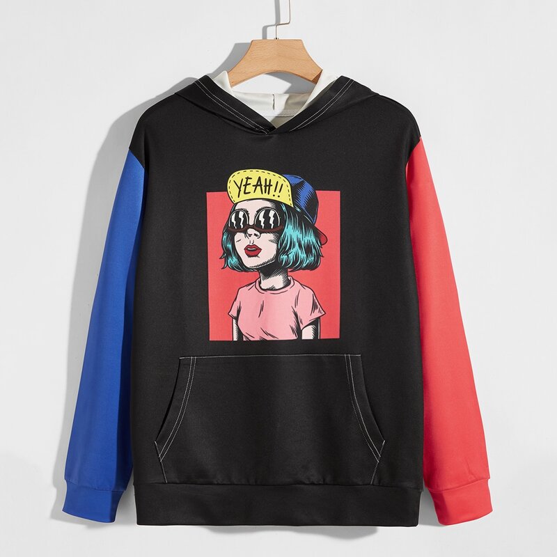 

Guys Figure Graphic Colorblock Hoodie, Black