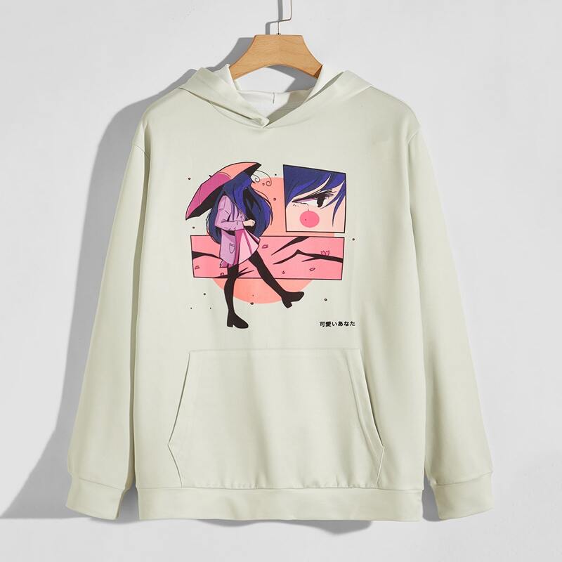 

Guys Kangaroo Pocket Girl Print Hoodie, Beige