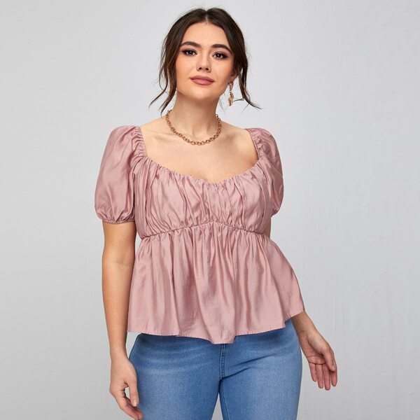 

Plus Ruched Bust Peplum Blouse, Dusty pink