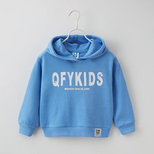 

Girls Letter Graphic Patched Hoodie, Blue