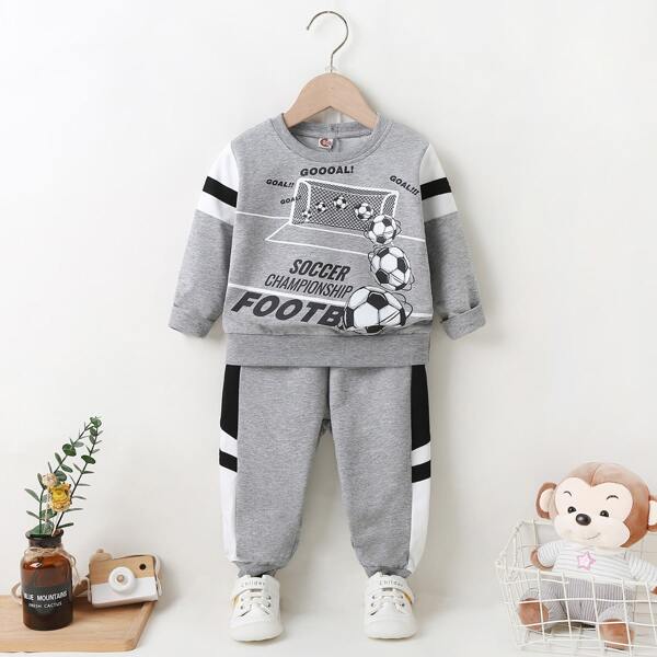 

Toddler Boys Letter & Football Print Sweatshirt With Sweatpants, Light grey