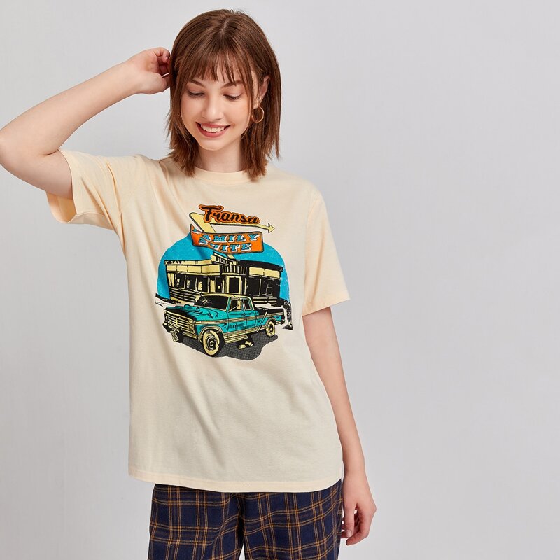 

Car Graphic Tee, Apricot