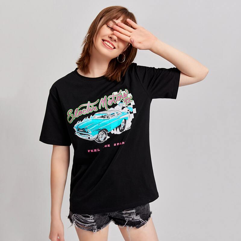 

Car & Letter Graphic Tee, Black