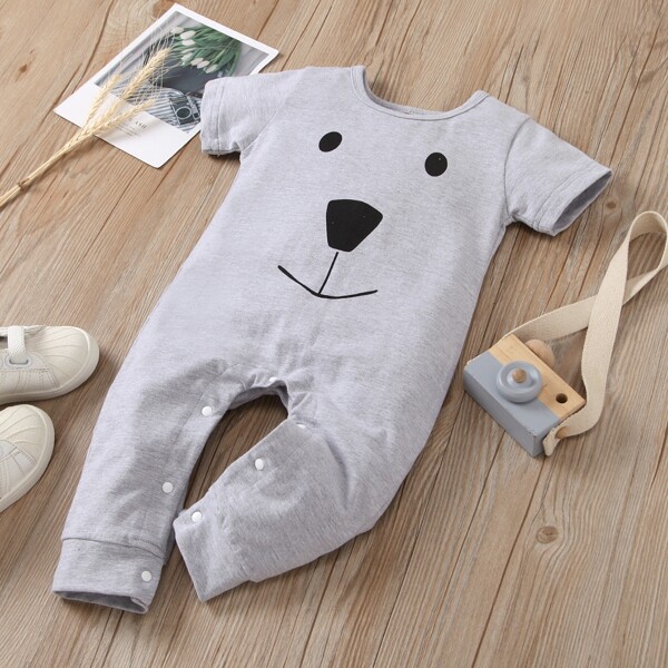 

Baby Boy Cartoon Graphic Tee Jumpsuit, Light grey