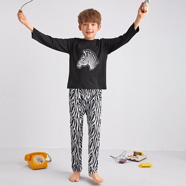 

Boys Zebra Striped PJ Set, Black and white
