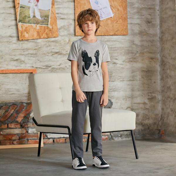 

Boys Cartoon Dog Print Tee and Pants Set, Grey