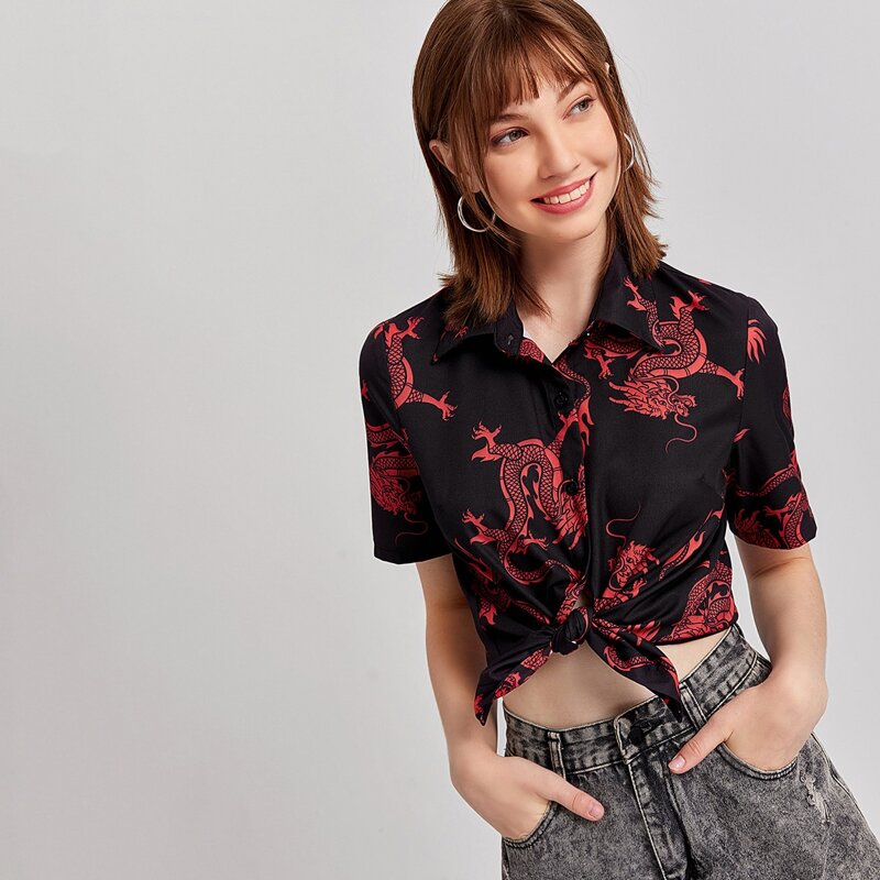 

Chinese Dragon Print Shirt, Multicolor