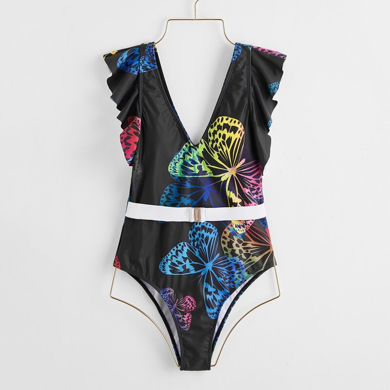 

Butterfly Pattern One Piece Swimsuit, Multicolor