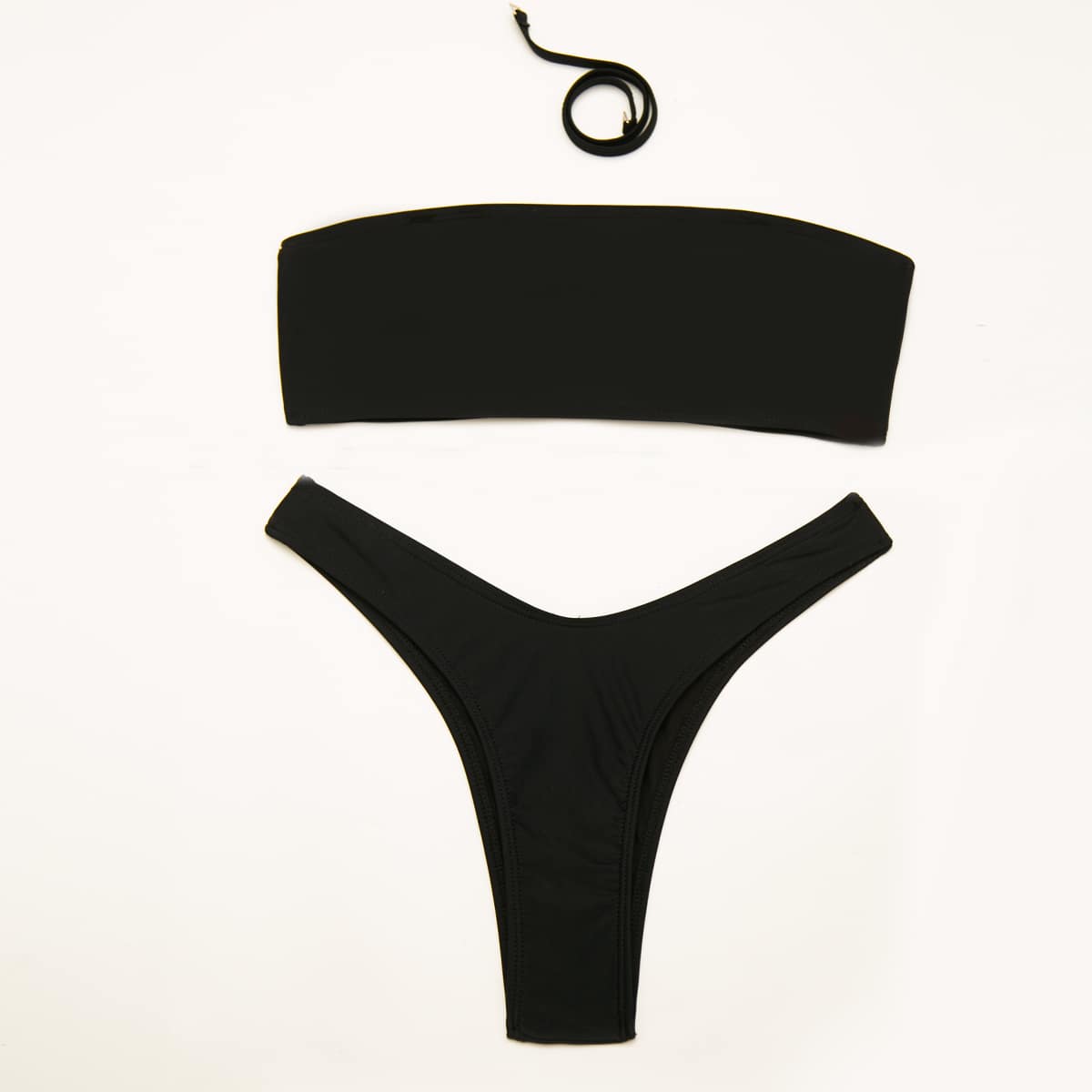 

Solid High Cut Bikini Swimsuit, Black
