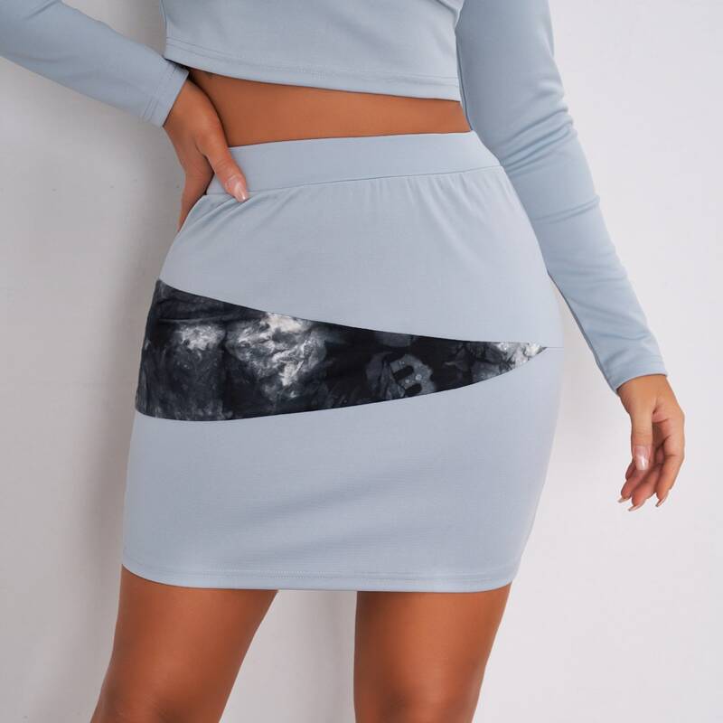 

Tie Dye Detail Bodycon Skirt, Baby blue