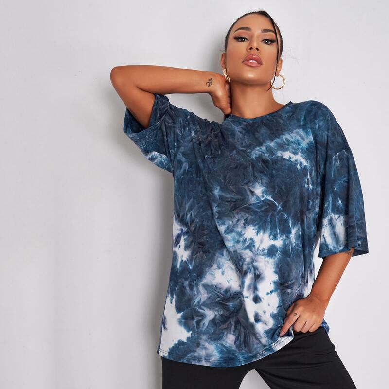 

Drop Shoulder Tie Dye Longline Tee, Multicolor