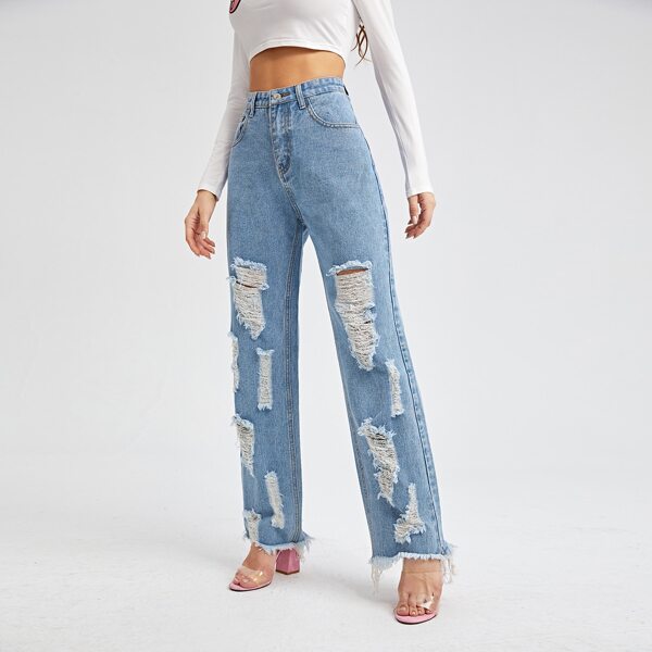 

High-Waisted Ripper Straight Leg Jeans, Light wash
