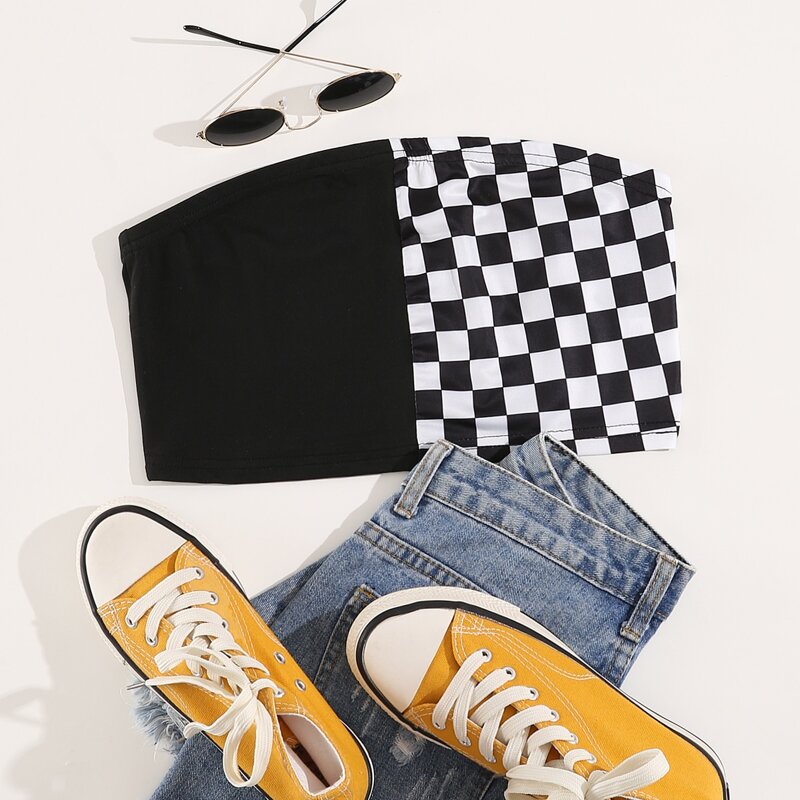 Checkerboard Tube Top, Black and white