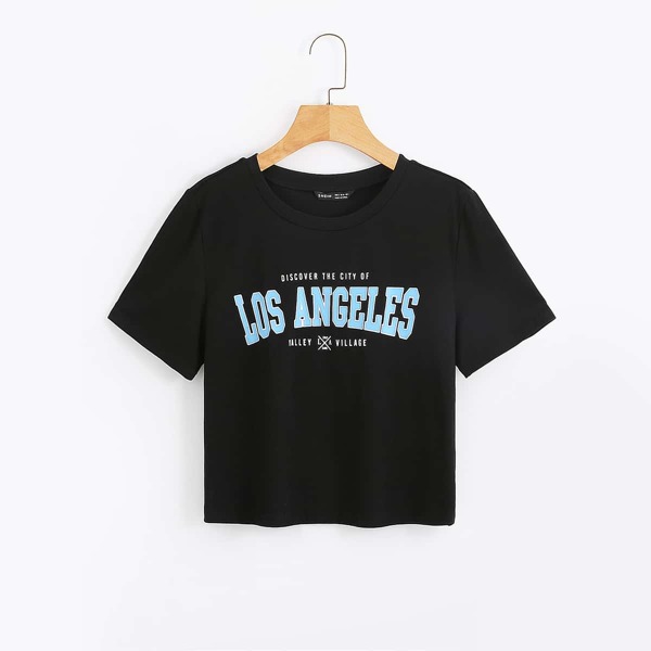 

Letter Graphic Crop Tee, Black