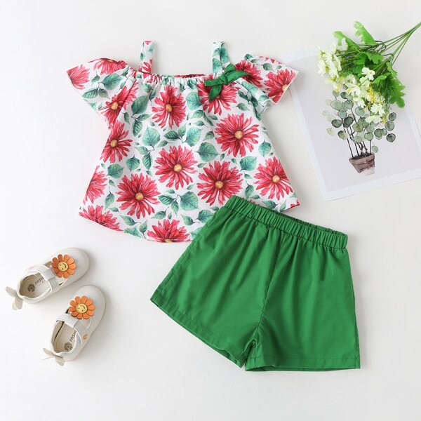 

Toddler Girls Floral Print Bow Detail Blouse & Shorts, Multicolor