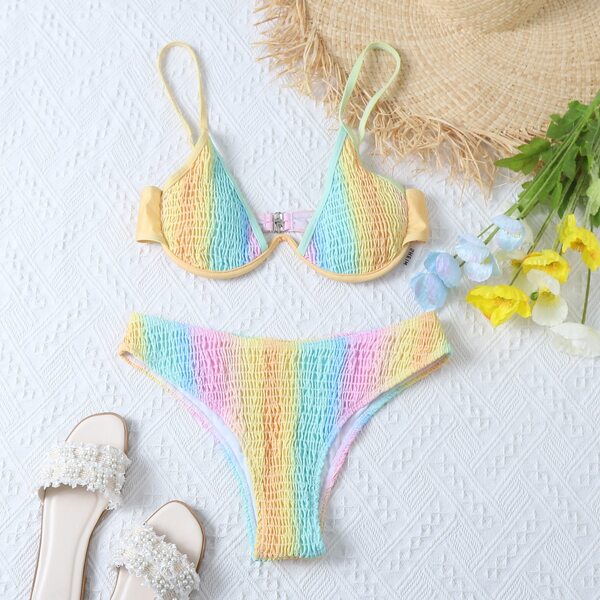 

Colorblock Smocked Underwire Bikini Swimsuit, Multicolor