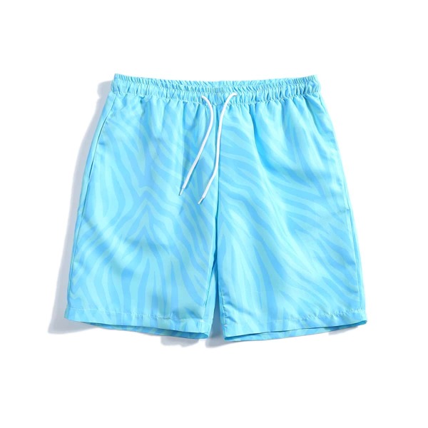 

Men Zebra Stripe Drawstring Waist Shorts, Baby blue