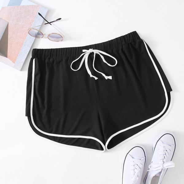 

Plus Dolphin Hem Drawstring Waist Track Short, Black