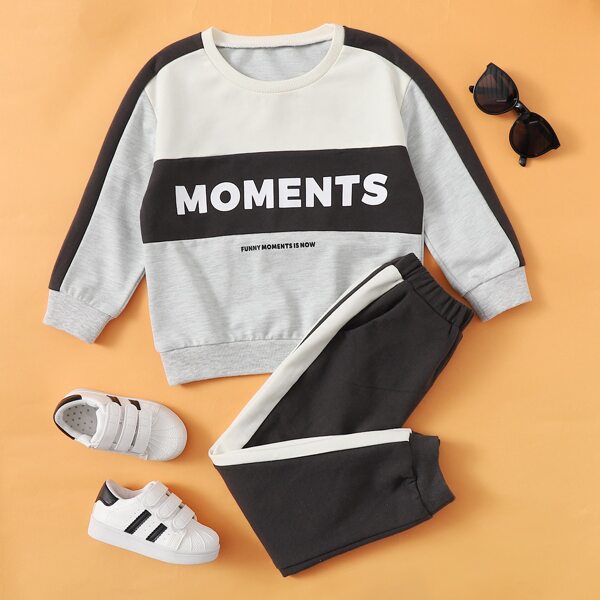 

Toddler Boys Color-block Slogan Graphic Sweatshirt & Sweatpants, Multicolor