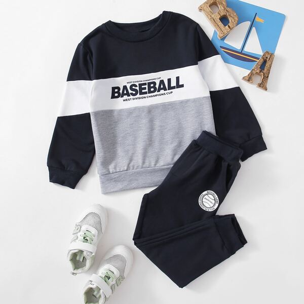 

Toddler Boys Color-block Slogan Graphic Sweatshirt & Sweatpants, Multicolor