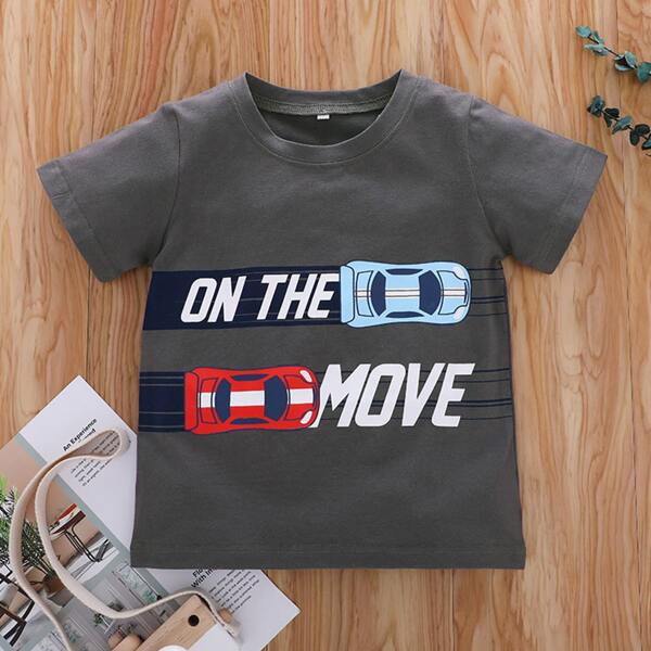 

Toddler Boys Car & Slogan Graphic Tee, Dark grey