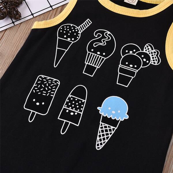 

Baby Boy Ice-cream Print Tank Romper, Black