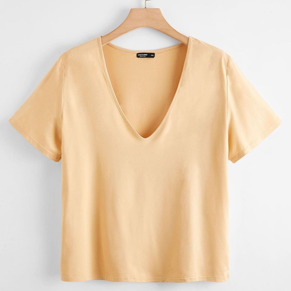 

Plus Plunging Neck Solid Tee, Apricot