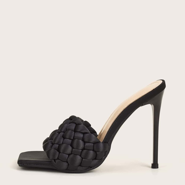 

Braided Band Stiletto Heeled Mule Sandals, Black