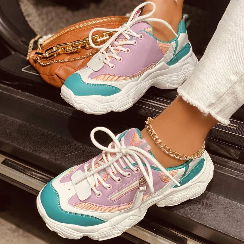 

Color Block Lace-up Front Chunky Sneakers, Multicolor