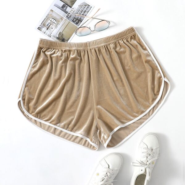 

Plus Velvet Contrast Binding Sleep Shorts, Khaki